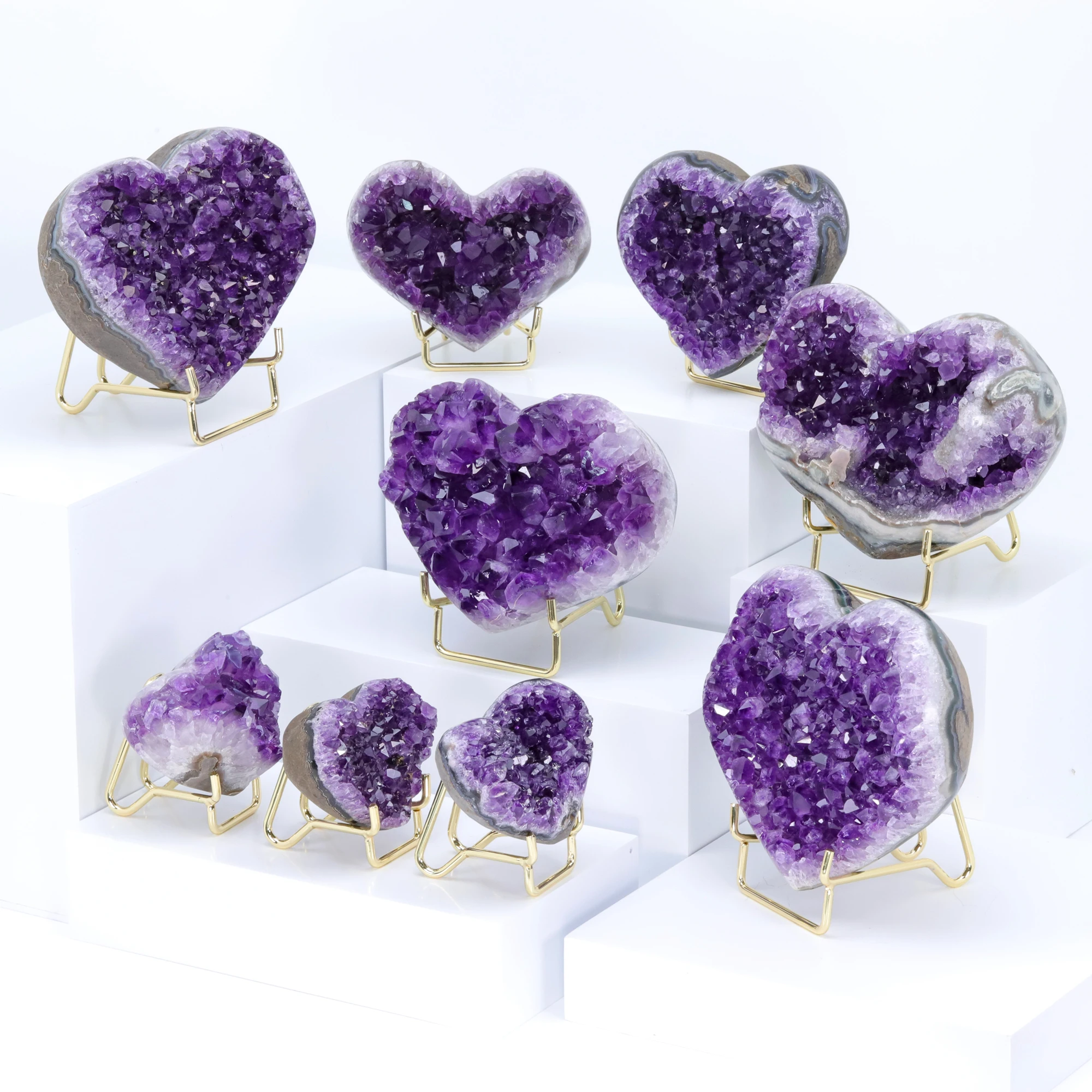 Love Heart Shape Amethyst Geode Quartz Cluster Crystal Specimen Energy Healing Home Decoration Gift Wholesale