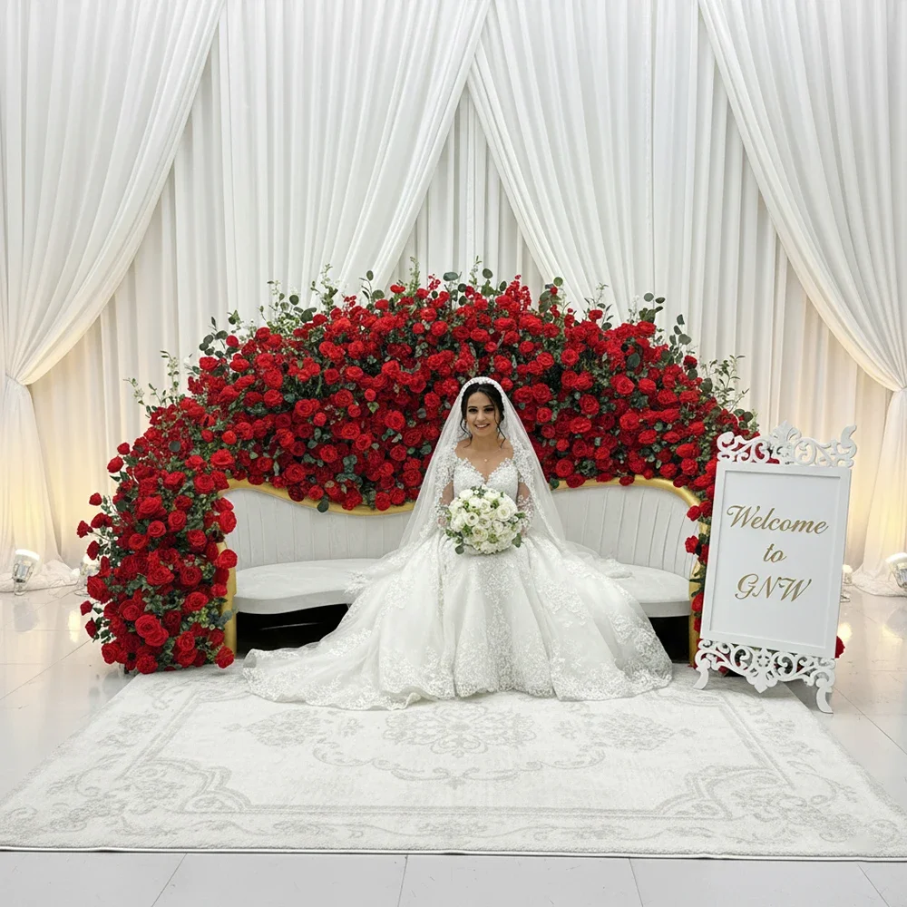 

Custom Modern Simple Elegant Artificial Silk Flowers Red Roses Runner Sofa Backdrop 3m*1.5m New Arrival Wedding Centerpieces