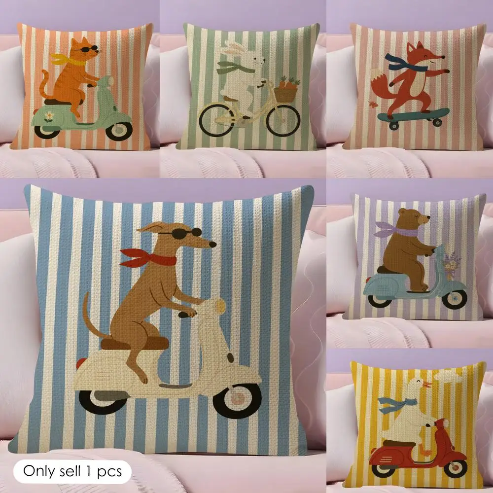 Dachshund Riding Scooter Cushion Cover Natural Linen Double Sided Print  Throw Pillow Case for Sofa Couch Home Decor