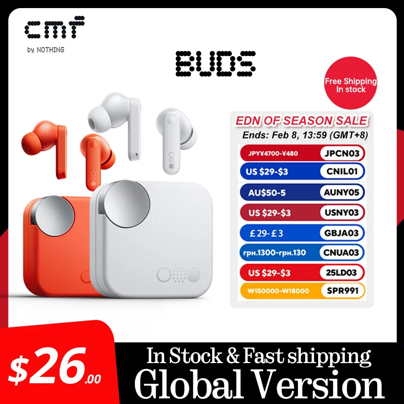 Global Verison CMF by Nothing Buds  with 42 dB ANC Active Noise Cancellation with Transparency Mode  IP54 Bluetooth 5.3