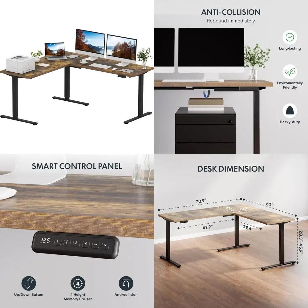 Adjustable Electric Corner Standing Desk 71x63 Inch L-Shaped Sit-Stand Computer Desk with Spacious Layout