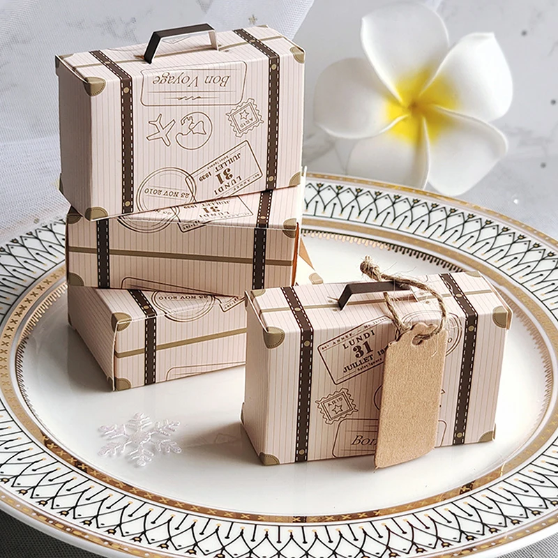 10Pcs Travel Suitcase Candy Box Kraft Paper Gift Boxes Wedding Birthday Party Decoration Supplies Christmas Gift Packaging Boxs