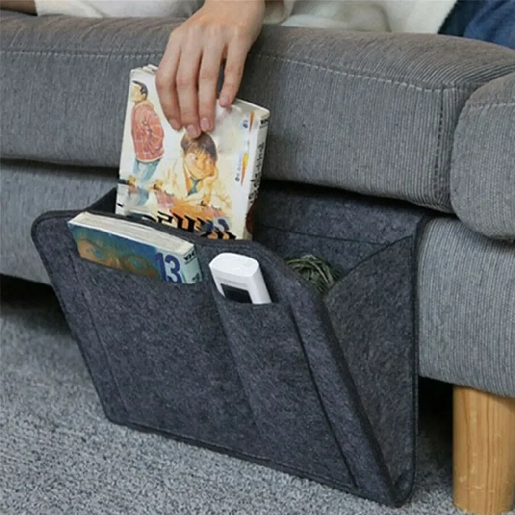 1pc Bedside Storage Hanging Bag 32x20x10cm Cabinet Sofa Side Pouch Felt Cloth For Books Notebooks Newspapers Storage