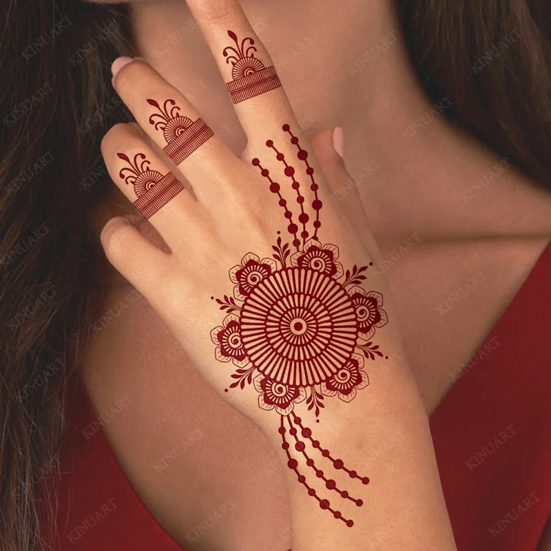 Waterproof Henna Tattoo Stickers for Hand FlowerTemporary Tattoos  for Women Lasting Fake Tattoo for Wedding Festival Body Art