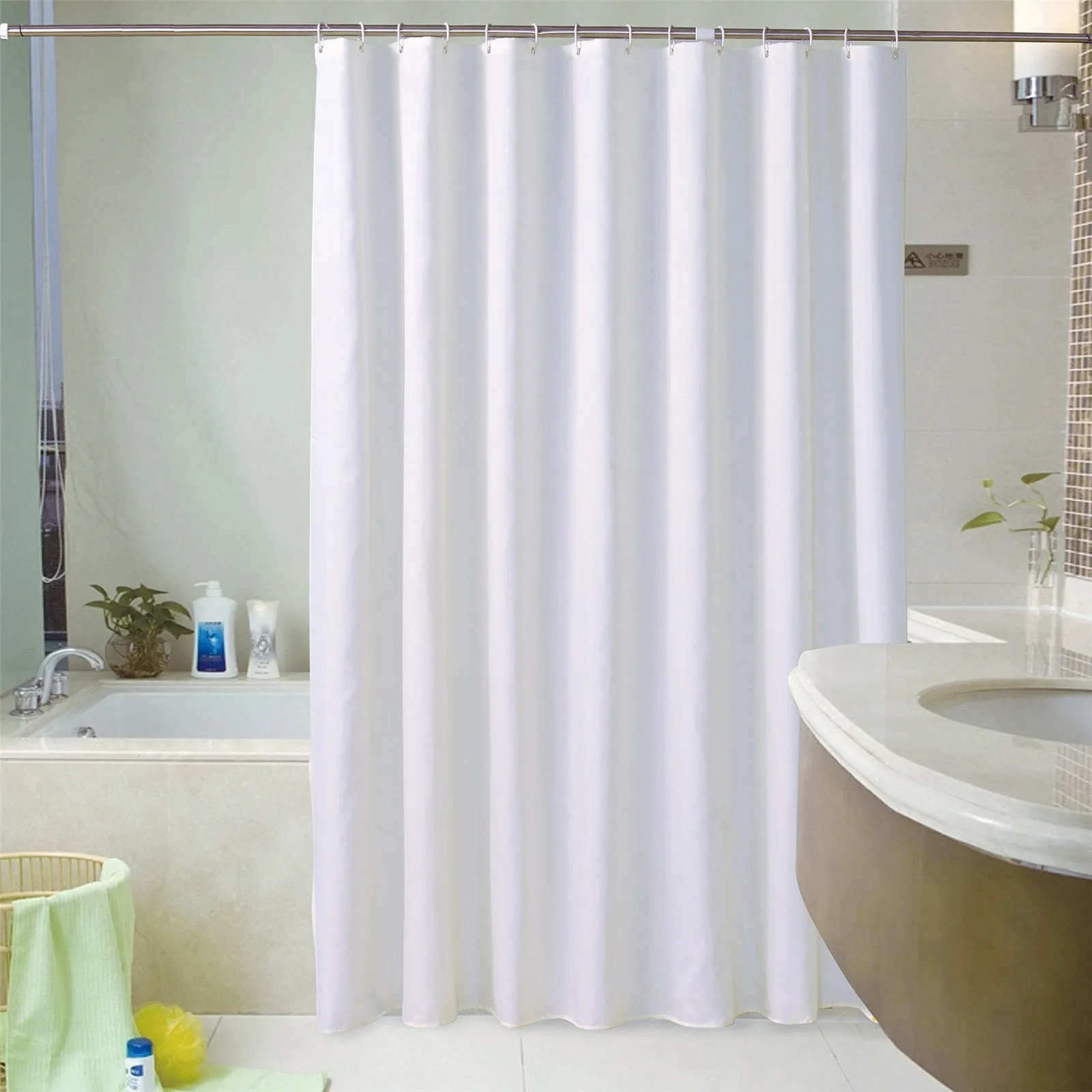 Solid Color Bath Curtain White Simple Shower Curtains High Quality Waterproof Comfortable For Bathroom Plastic Hooks Home Decor