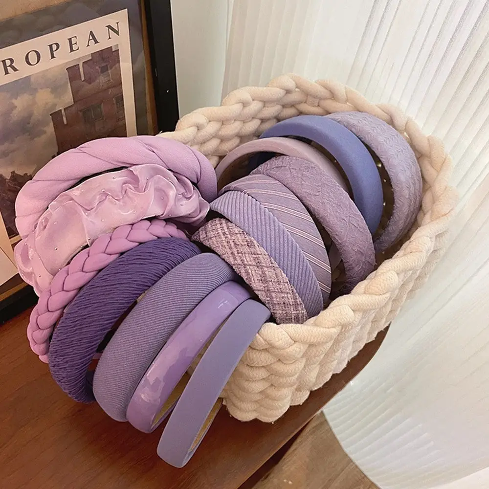 Purple Colors Headband PU Leather Braid Hair Hoop Sponge Padded Bezel Girls Vintage Hairband Women Hair Accessories