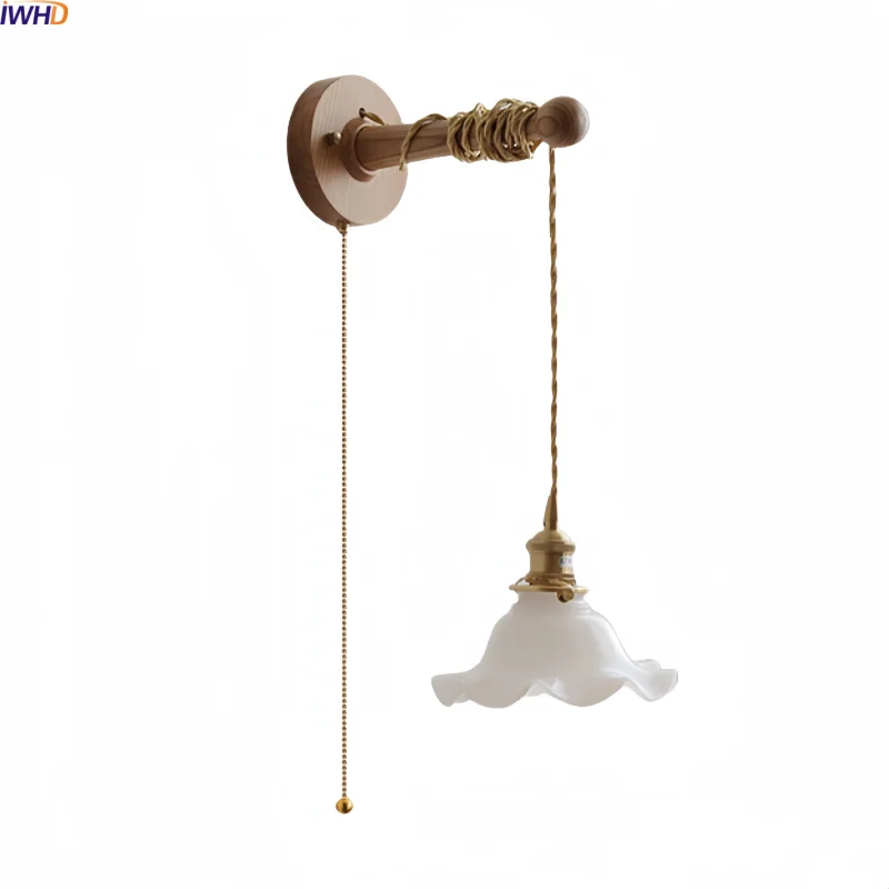 

IWHD Nordic Modern LED Wall Lamp Flower Shade With Switch White Ceramic Glass Interior Decoration Bathroom Mirror Light Wandlamp