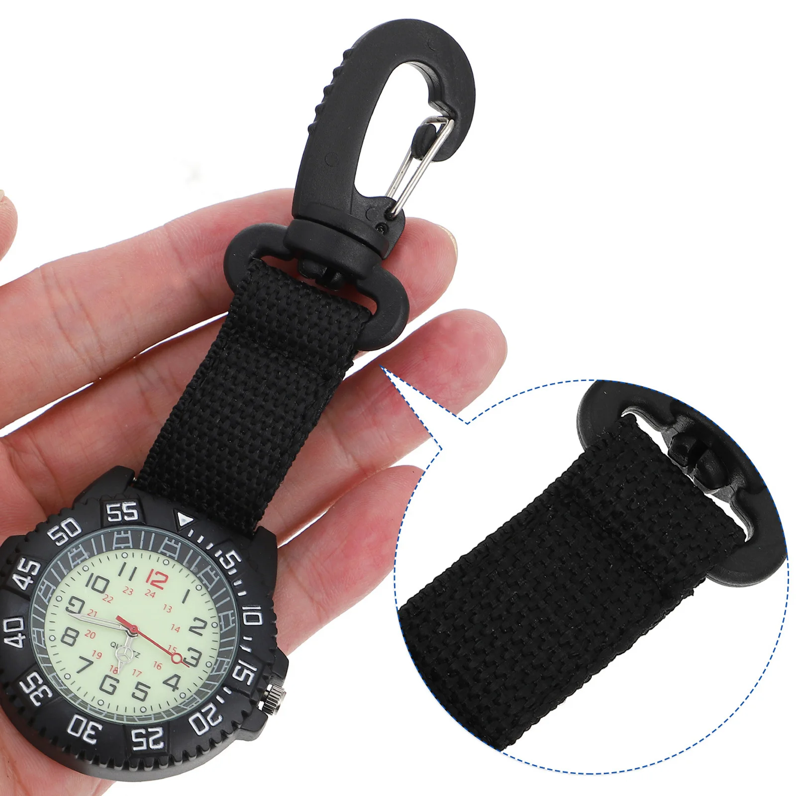 Jam Tangan Mendaki Gunung Luar Ruangan Jam Tangan Saku Nilon Kaca Paduan Seng Tahan Lama Klip Backpacker Carabiner Gantung