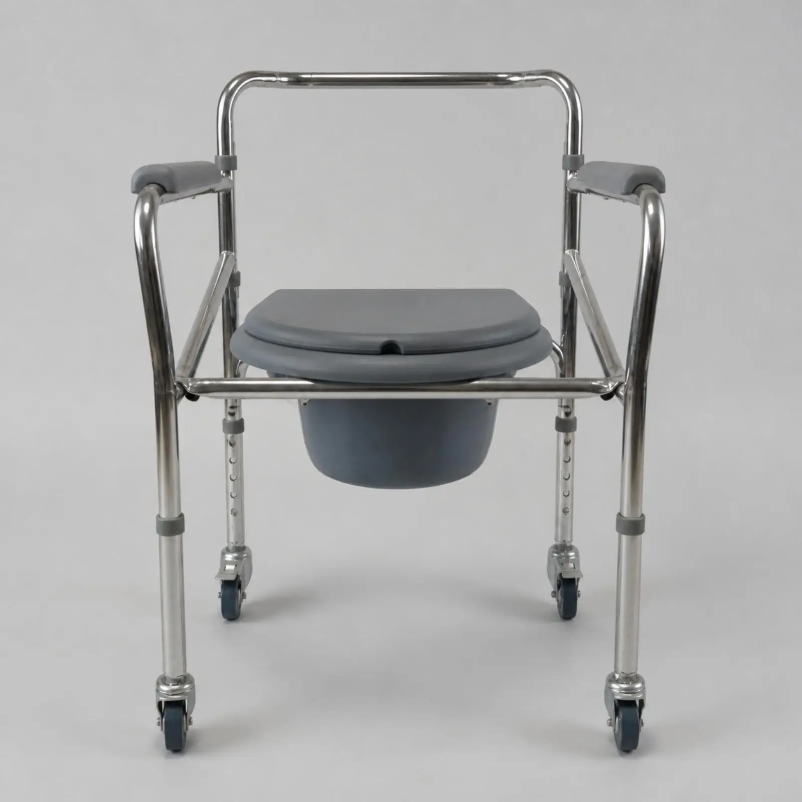 Disabled Rolling Transfer Commode Chair with Padded Armrests and Lid for Home Toileting Support