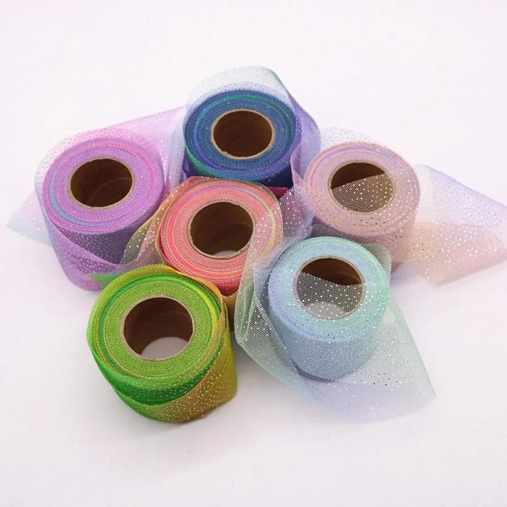 

25Yards 6cm Rainbow Tulle Mesh Ribbon Silver Glitter Dot Dress Baby Shower Headwear Organza Fabric Party Supplies