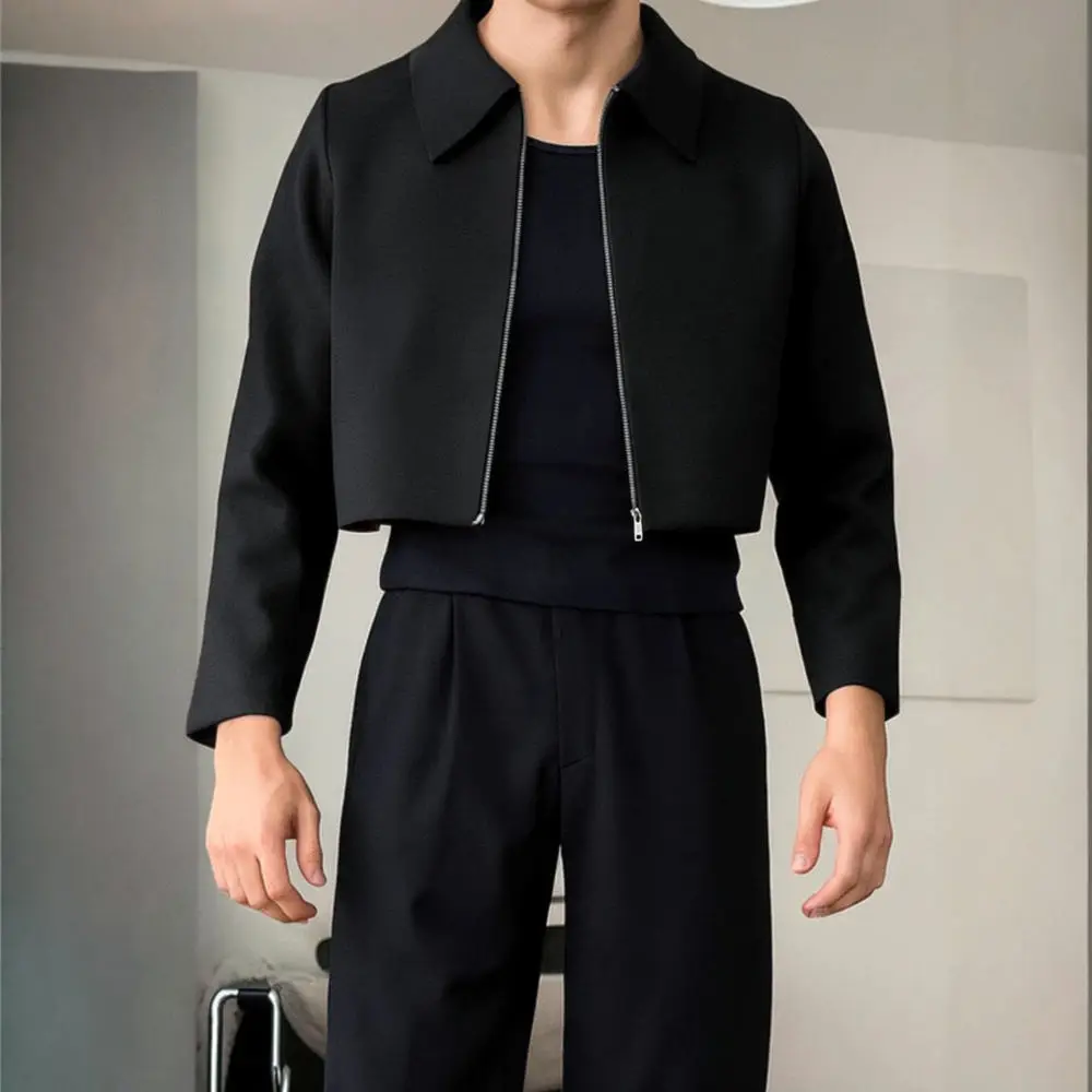 Mens Modern Style Jacket Lapel Collar Casual Oversized Fit Outerwear Fashionable Zip Up Autumn Spring Top Clothing