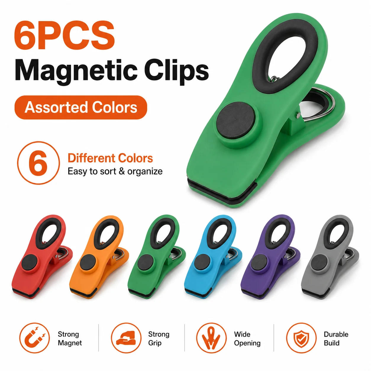 6PCS Magnetic Bag Clips Colorful Chip Clips Food Storage Sealing Clips for Kitchen Fridge Snack Garden Office