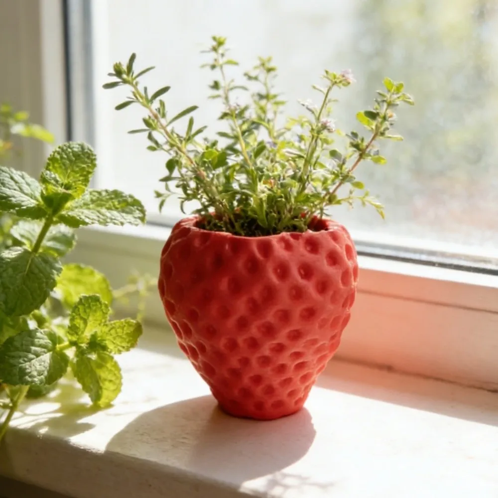 Funny 3D Printed Strawberry Flower Pot Sweet Decoration Mini Plant Pot Ornaments Fruit Shaped Desktop Planter Indoor Plants