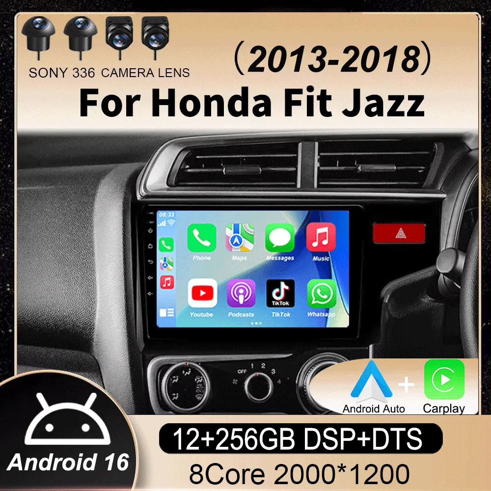 

9-дюймовая автомобильная магнитола на Android 16 для Honda Fit Jazz 2013, 2014, 2016, 2018 с GPS-навигацией, стереосистемой, мультимедийным видеоплеером и экраном