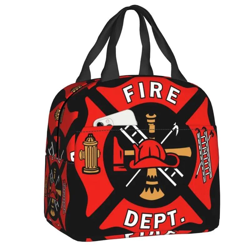 Fireman Fire Rescue Insulated Lunch Bags for Women Firefighter Resuable Thermal Cooler Bento Box Outdoor Camping Travel