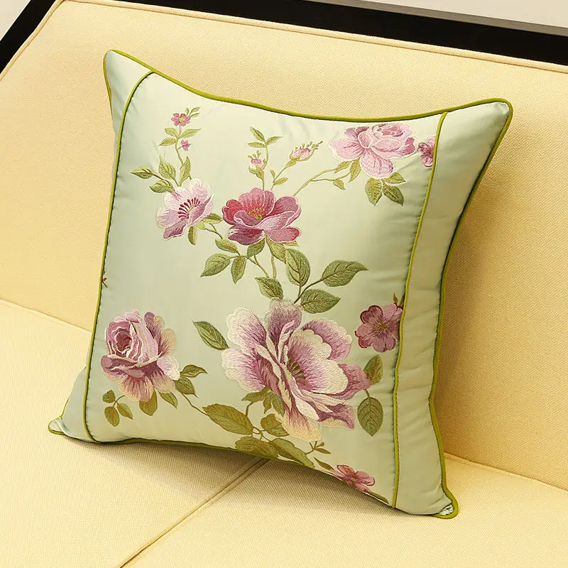 New Chinese-style Flower and Bird Backrest Embroidered Throw Pillow Rosewood Sofa Cushion Headboard Large Waist Pillow Cover