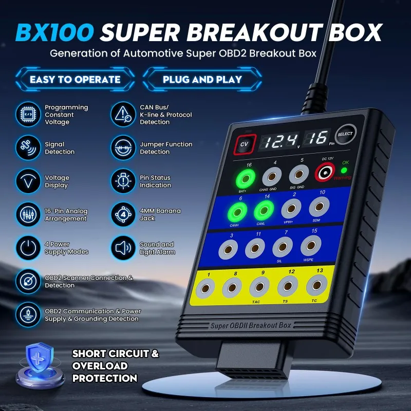 Voltage Display,ECU Programming Support OBD2 Breakout Box 16 Pin Automotive Diagnostic Tool Super