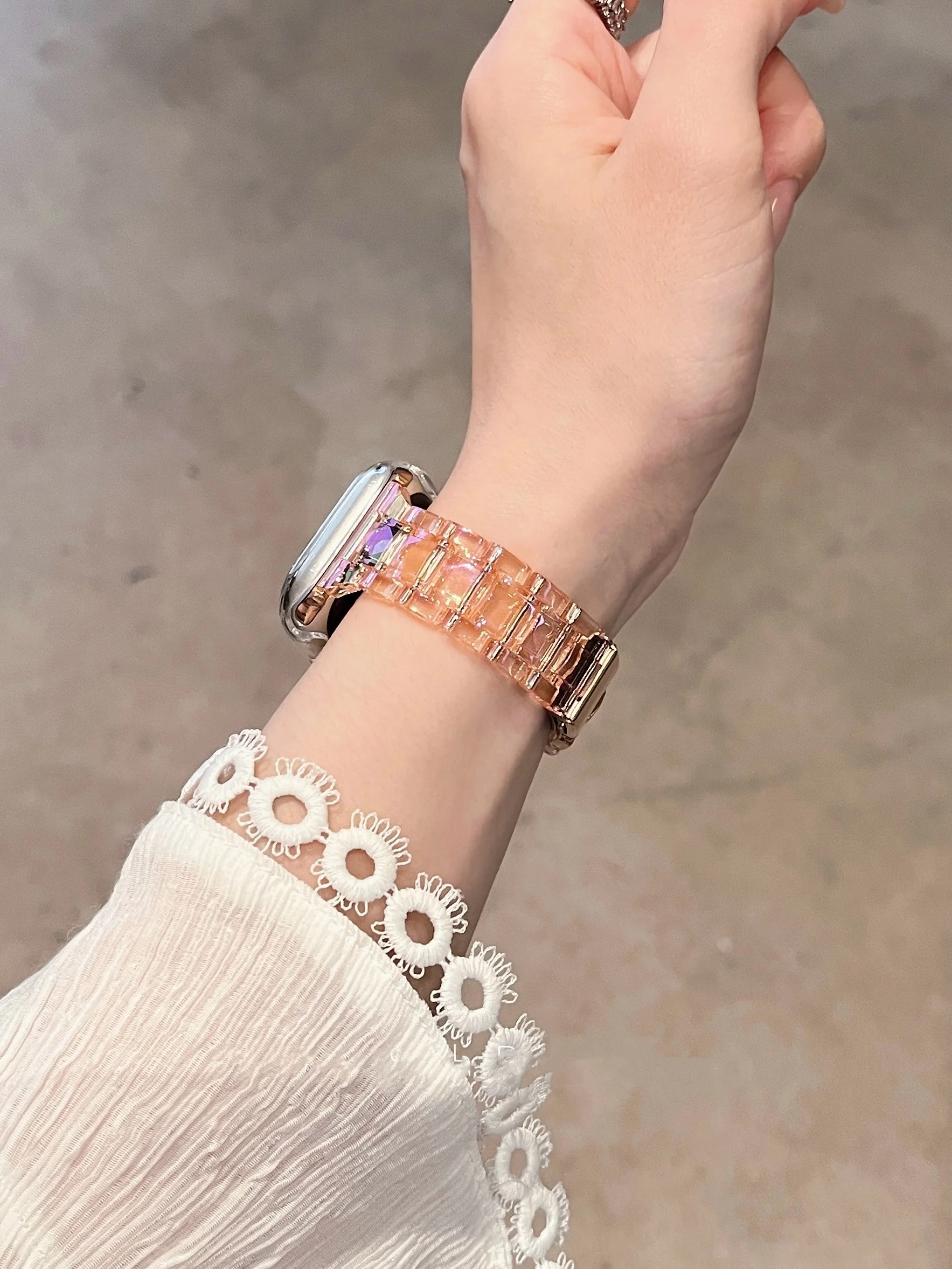 حزام أكريليك شفاف بالليزر لساعة أبل 42 ملم 46 41 38 45 44 49 40 ملم سوار نسائي لسلسلة iWatch 10 9 8 7 6 5