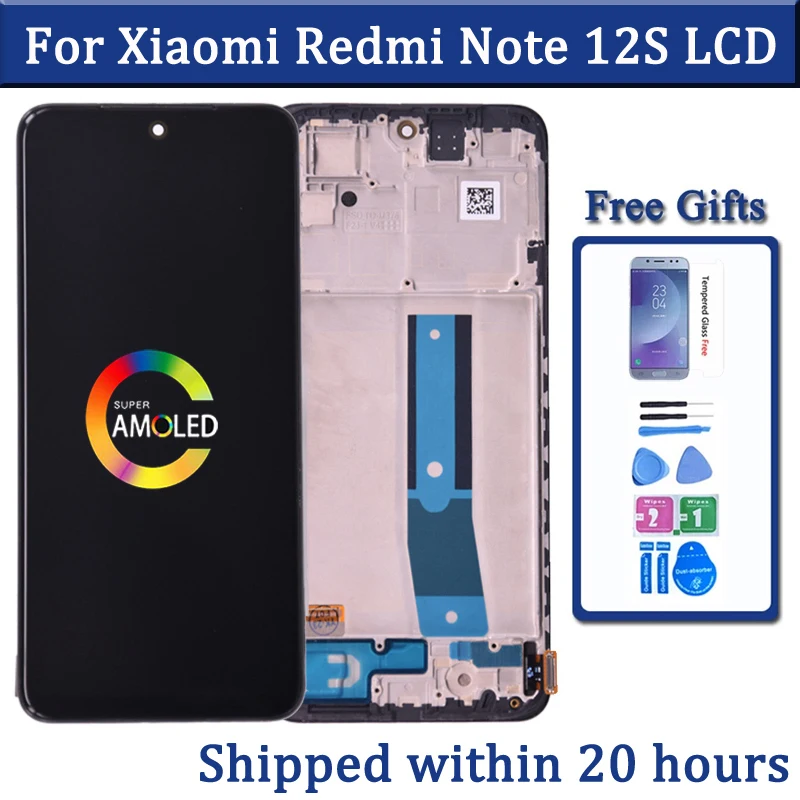 

6.43''Super AMOLED For Xiaomi Redmi Note 12S LCD 2303CRA44A Display Touch Screen Digitizer For Redmi Note 12S Screen With Frame