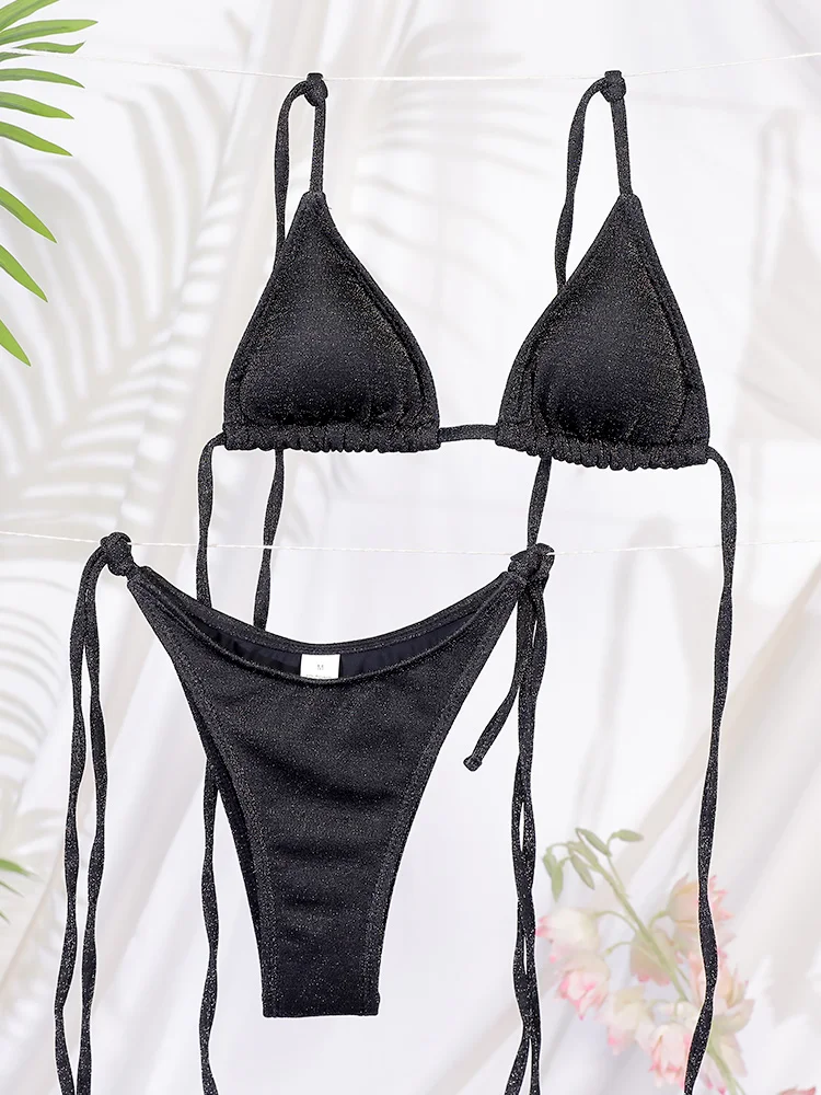 لامعة مجموعة البكيني مثلث البيكينيات ضمادة ملابس السباحة النساء قطعتين ملابس الصيف Biquini بحر جديد