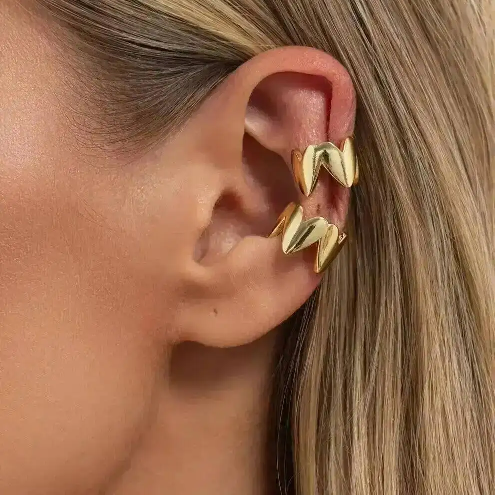 SHIXIN Retro Irregular Smooth Metal Clip Earring Women Punk Glossy C Shape No Piercing Fake Cartilage Ear Cuff Jewelry Accessory