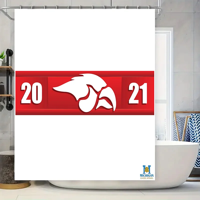 Red White Shower Curtain with Michigan Wolverines Football 20-21 Season Logo Sports Decor for Bathroom Accessories Set Home Deco
