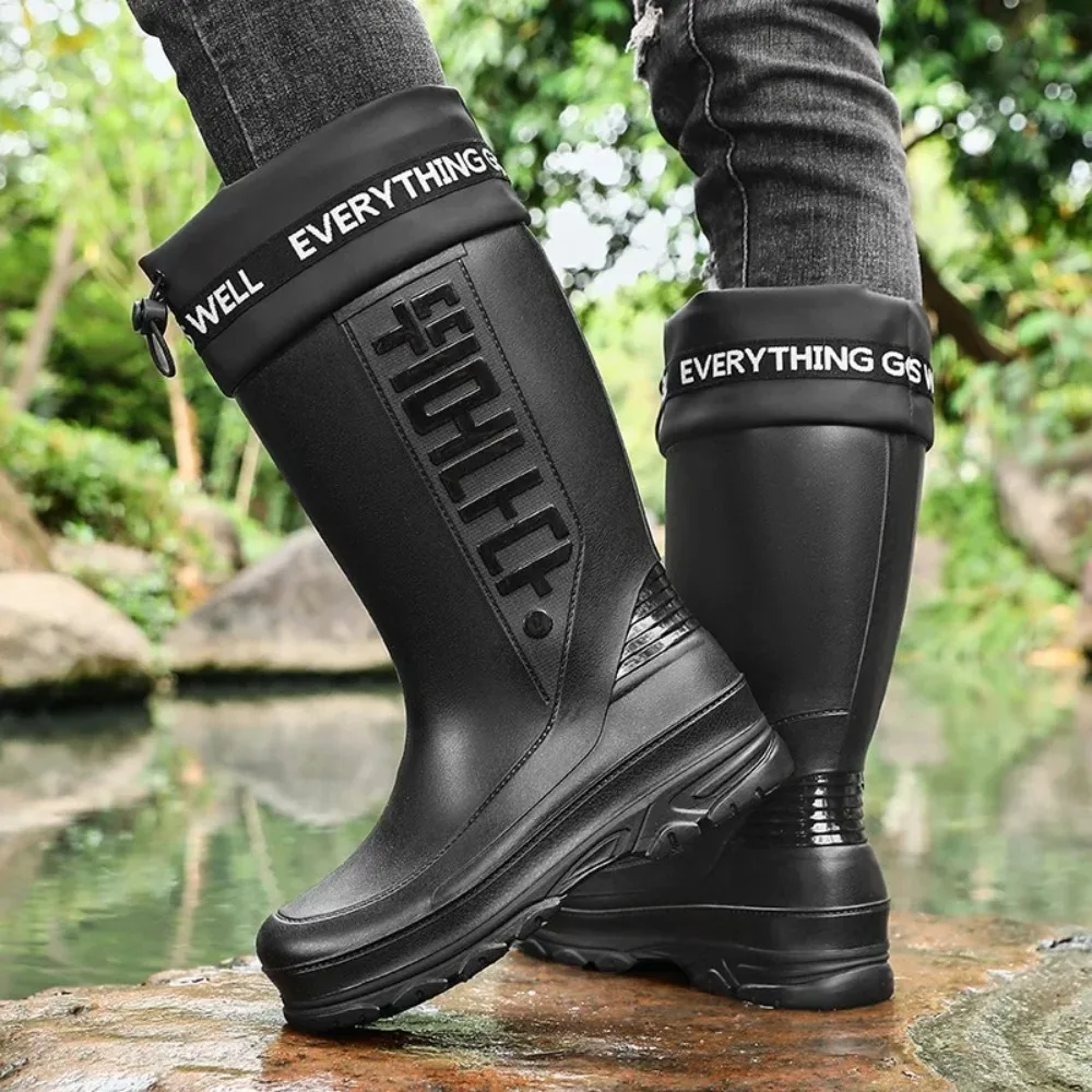 

Men's Rain Boots Waterproof Fleece Lined Work Shoes Comfortable Soft Bottom Kitchen Work Rubber Boots Fishing Water Boots2026