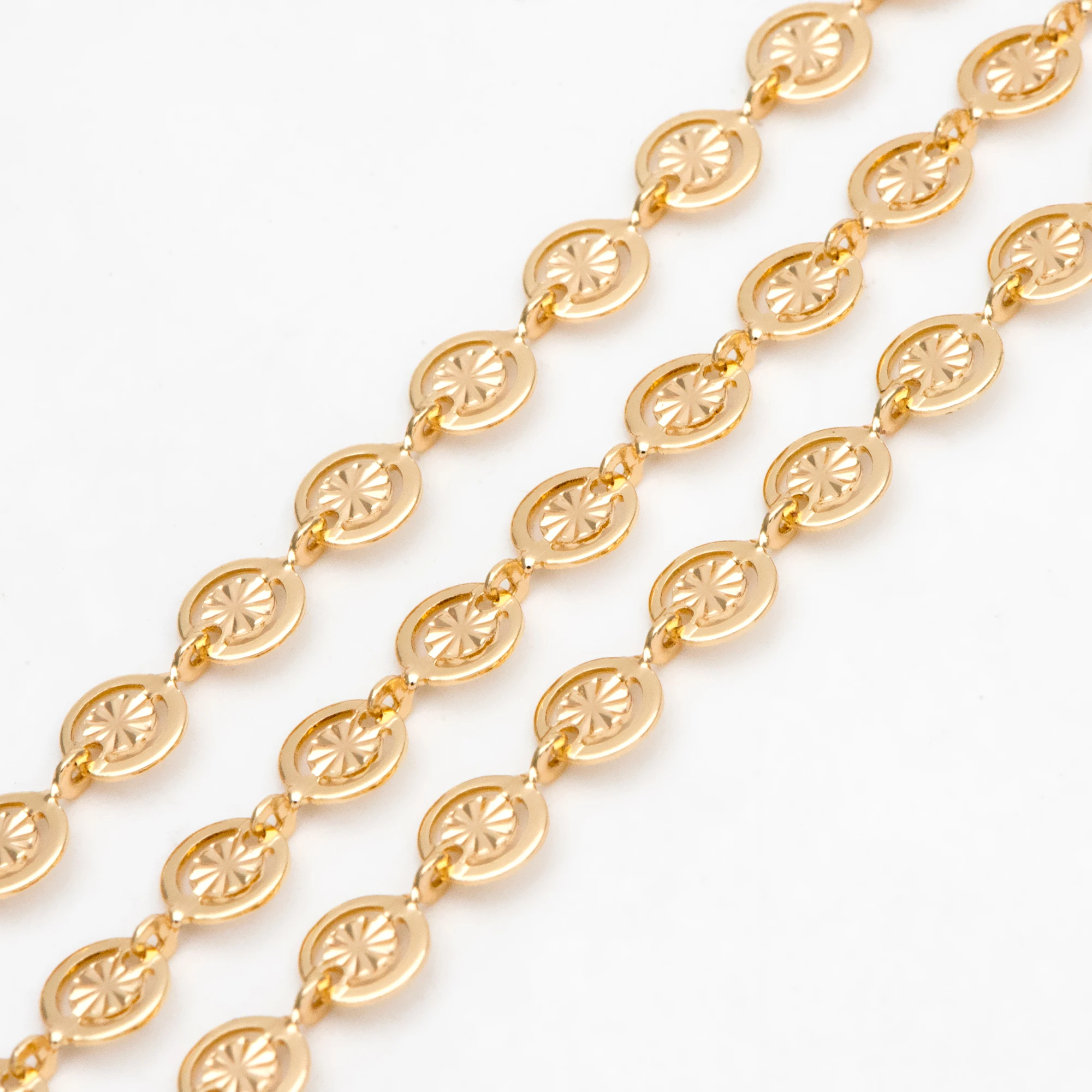 Gold/ Silver Round Disc Chains 6mm, Gold/ Rhodium Plated Brass, Disk Coin Geometric Chain (#LK-582)/ 1 Meter=3.3ft