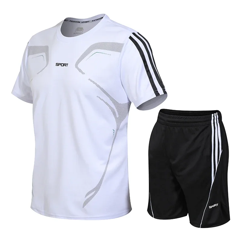 M-8XL vêtement de sport hommes vêtements de fitness d'été en vrac T-shirt + short à séchage rapide ensemble 2 pièces costume de basket-ball de course pour hommes