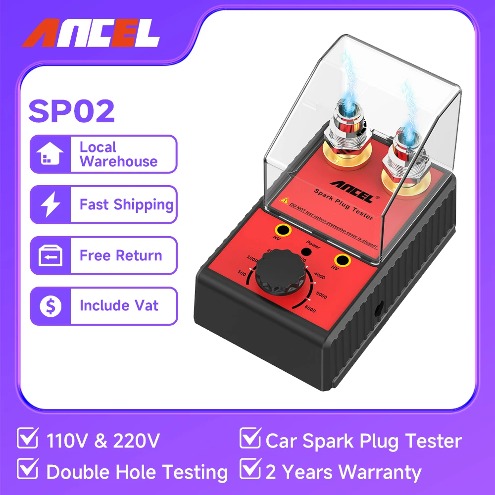 ANCEL Car Spark Plug Tester 110V 220V Ignition System Tester Double Hole Spark Plug Analyzer Automoivo Scanner