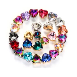 K9 Glitter Heart Rhinestones Nails Accessories Beads Crafts Gem With Claw Sewing On Metal Base Buckle For Clothes Strass Diamond