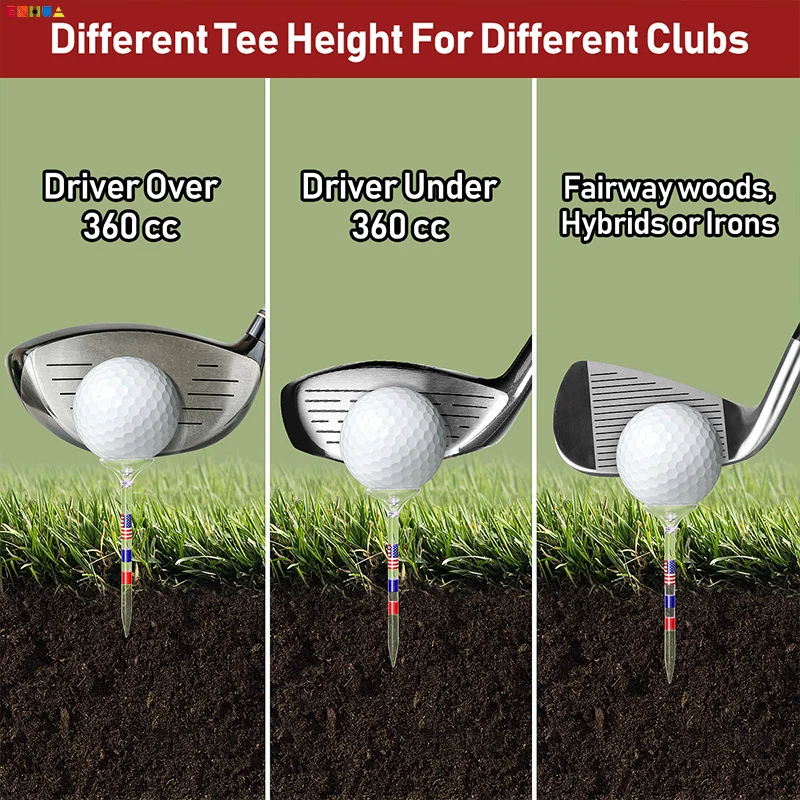 TINSOL - Paquete de 10 Tees de Golf Largos, Irrompibles, de 83 mm, Transparentes, con la Bandera de Estados Unidos, Reducen la Fricción y el Efecto Lateral, Accesorios de Golf