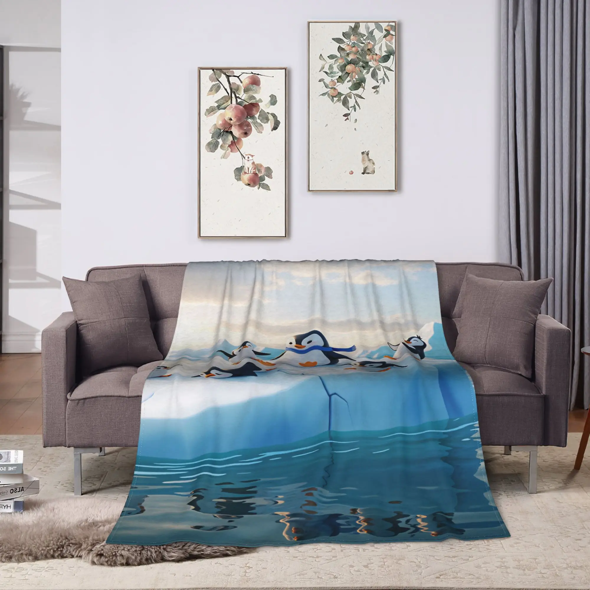 Cute Penguin Blanket Spring  Cozy Throw Blanket For Girls Living Room Flannel Bedspread Bed Cover