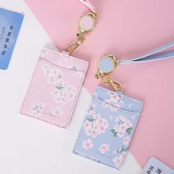 Flowers PU Leather Badge Holder Lanyards Id Card Badge Name Tag Clip Reels Office Accessories