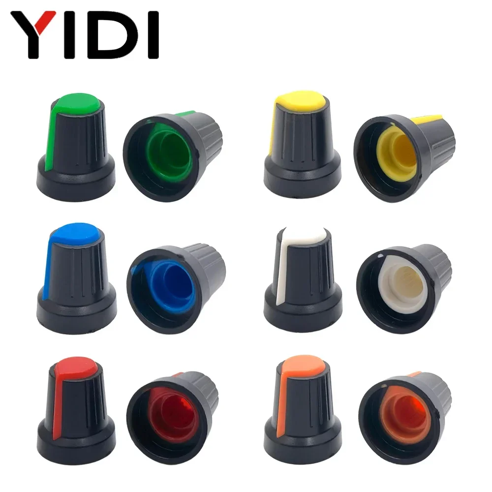 50pcs/lot 6mm Volume Control Rotary Encoder Cap Knob Potentiometer Wh148 AG2 Cover 15x17mm Plum Handle Red Green Yellow Blue