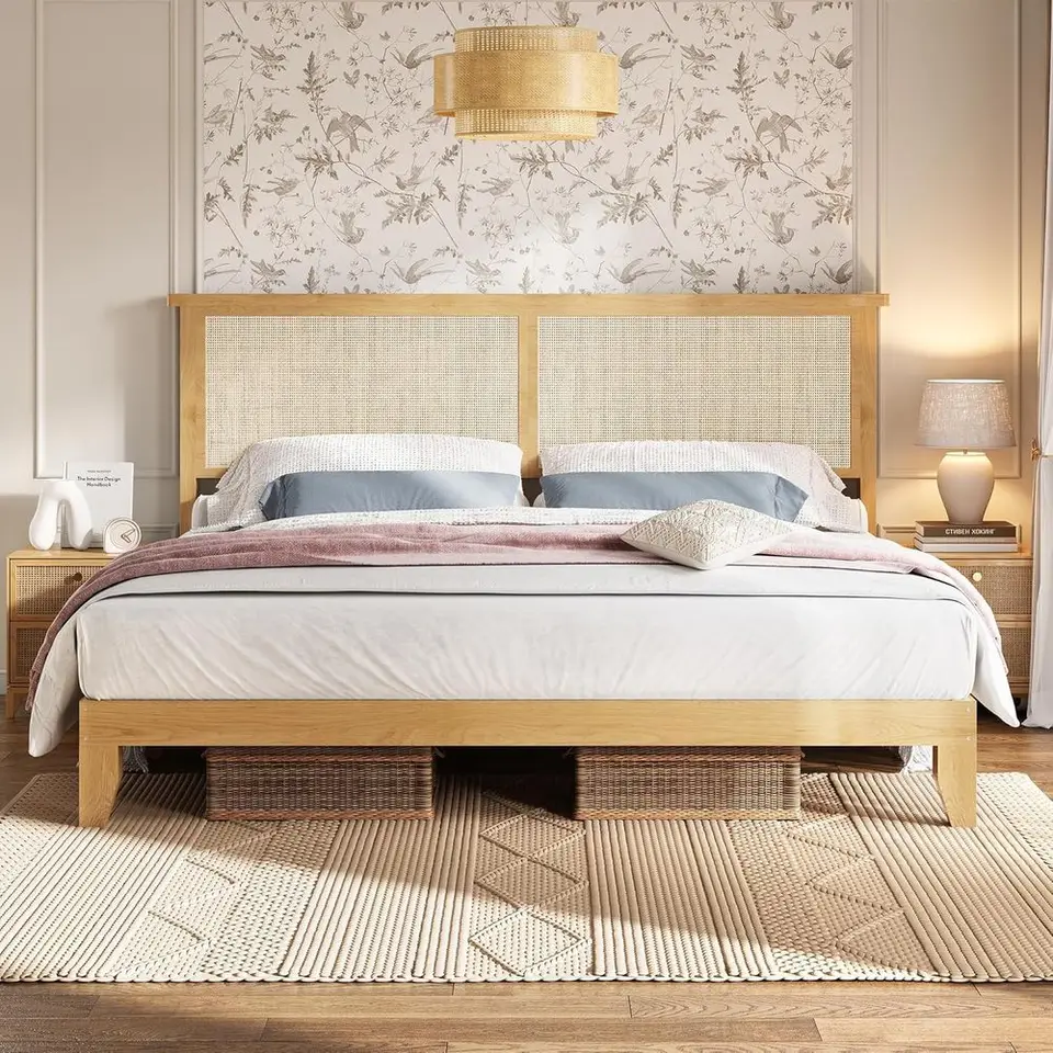 Natural Rattan King Size Bed with LED Ambiance
