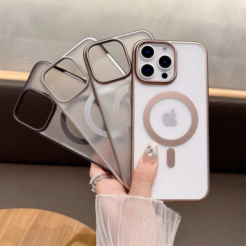 Luxuriöse, einfarbige, mattierte Beschichtung, magnetische Handyhülle für iPhone 17, 16, 15, 14, 13, Pro Max, matte, stoßfeste, schützende Hartschale