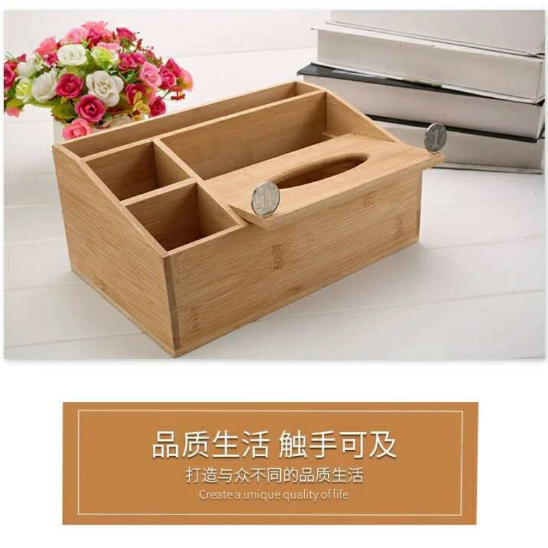 Spanish Multi Functional Bamboo Wooden Tissue Box Creative Living Room Home Storage Box Hotel Restaurant Paper Box Sorting