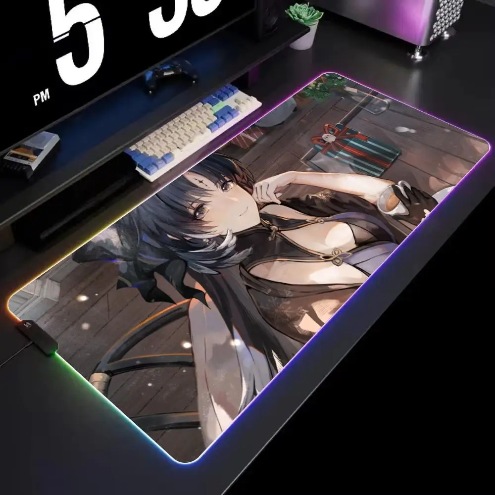 

Коврик для мыши Yangyang Wu Wa с RGB-подсветкой, игровой коврик для стола, светодиодный коврик для мыши, аксессуары для геймеров, большой коврик для мыши