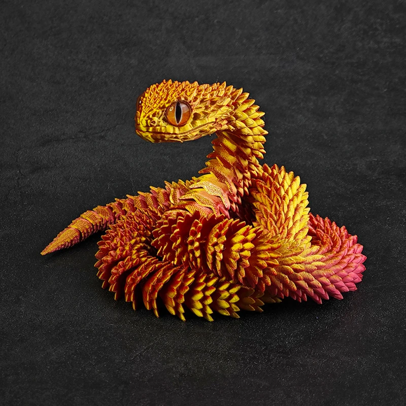 Action Figure 3D Printed Snake Articulated Bush Viper Toy Dragon Snake Integrated Joint Mobility Statue Ornament Home Decor Gift