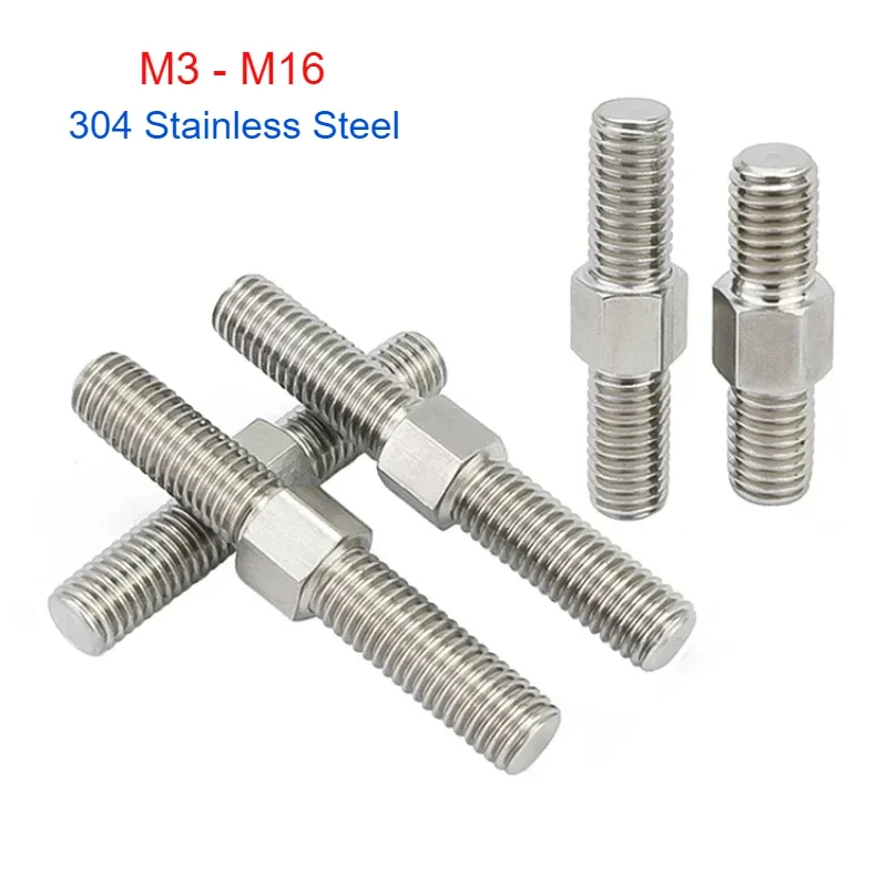 304 Stainless Steel Hexagon Head Screws And Bolts With Double Head Left And Right Screws M3 M4 M5 M6 M8 M10-M16