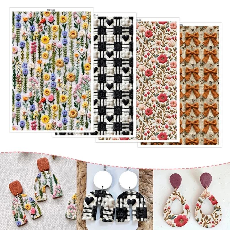 Colorful Blossom Polymer Clay Transfer Paper Water Soluble Adhesive Decal Stickers for DIY Earrings Jewelry Making Craft