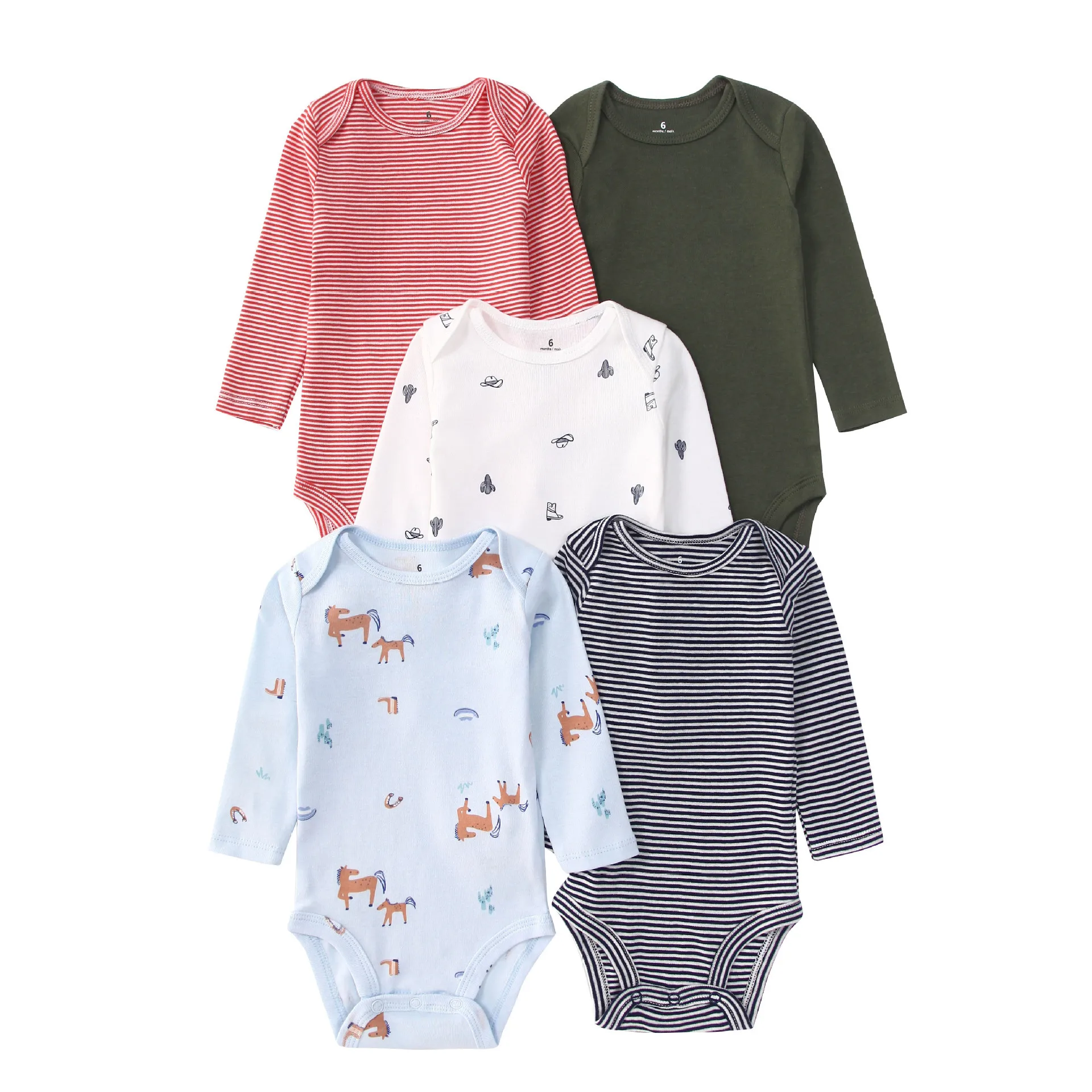 5 個新生児幼児ベビーボディスーツ長袖漫画動物花プリントボデ - Baby Clothing Next のレビューと価格