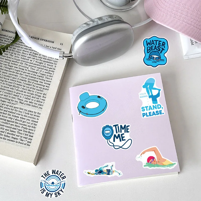 10/30/50pcs Swimming Cartoon Graffiti Stickers Waterproof DIY Decals for Phone Laptop Ipad Notebook Luggage Thermos Decor