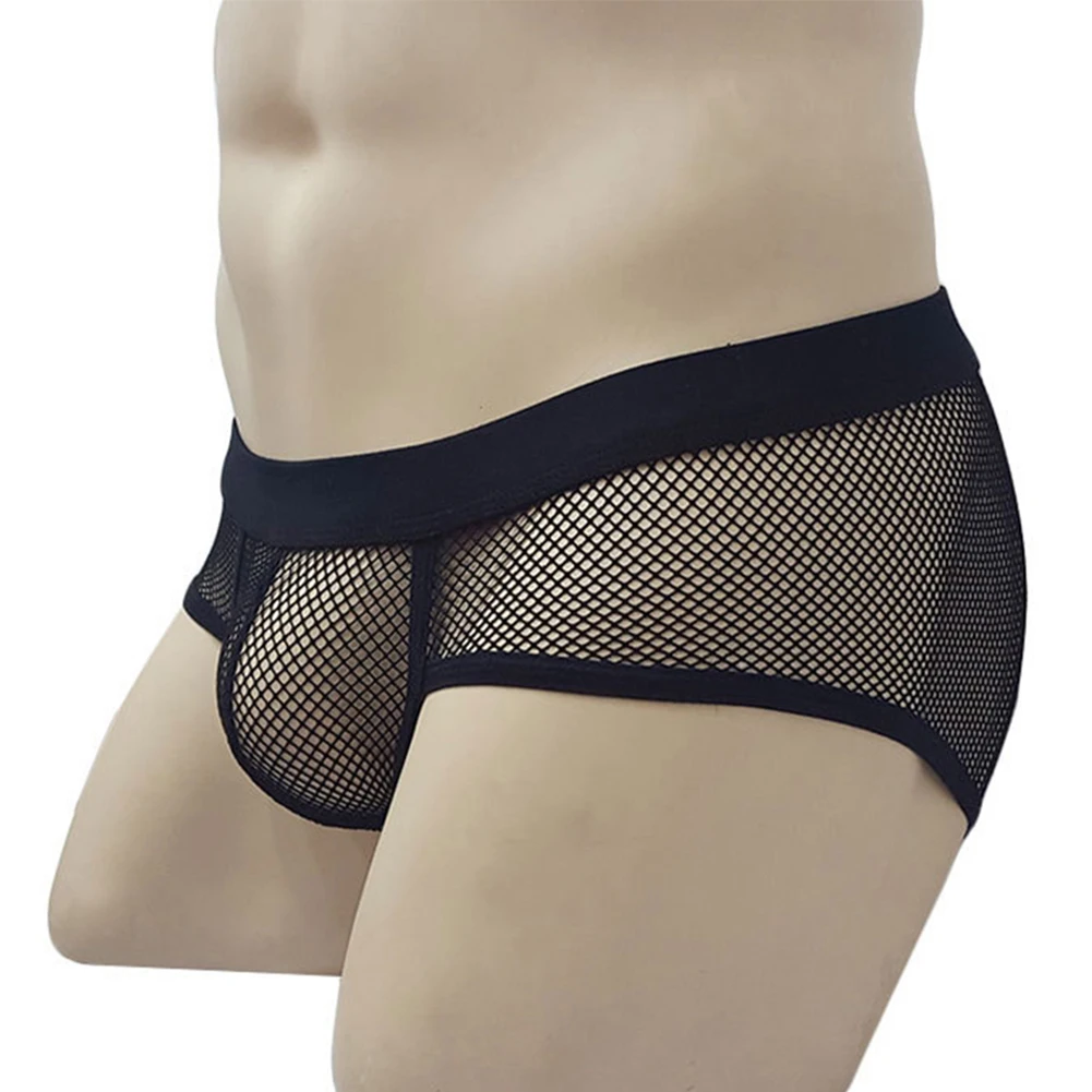 Sexy Mens Sheer Underwear Mesh See Through Breathable Underpants Bikini Briefs Elastic Male Panties Hollow Convex Pouch Briefs