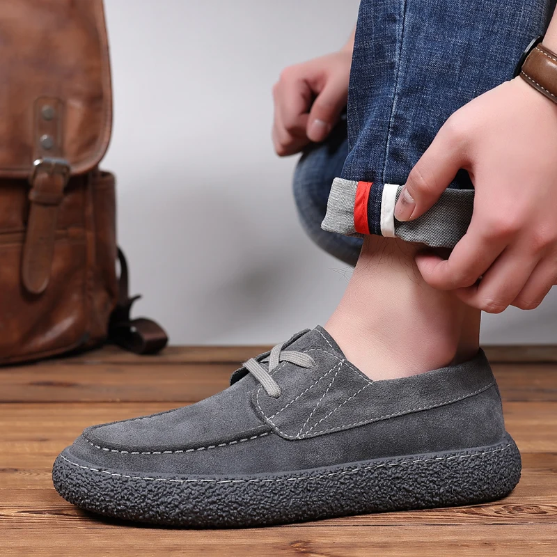 Brand Breathable Lace Up Gray Mens Shoes Casual Summer Fashion Men Suede Loafers Mocassin Homme Lofer Shoes Man