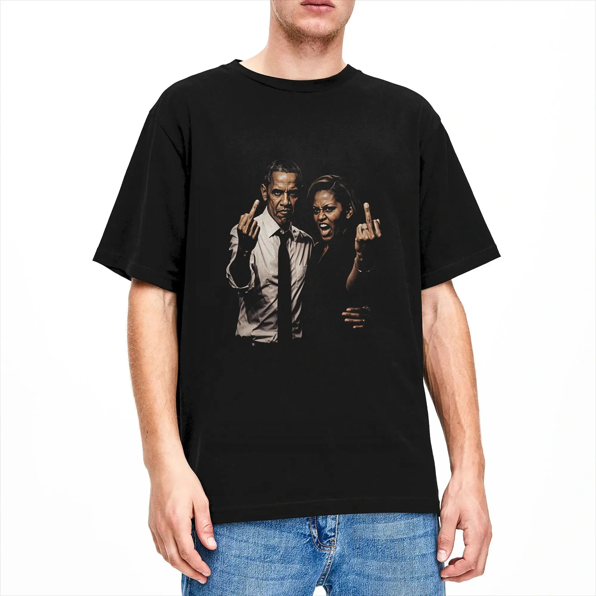 Men's Michelle & Obama Middle Finger meme T Shirt  100% Cotton Clothes Novelty Short Sleeve Round Neck Tees Summer T-Shirts