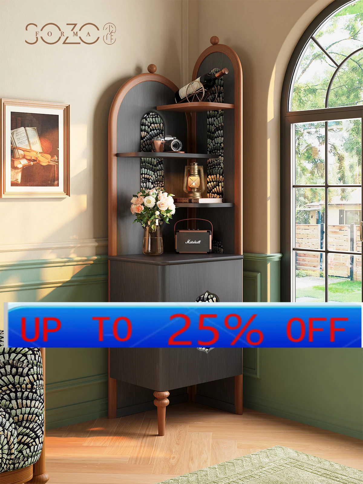 Lhh French retro Chinese style solid wood corner cabinet middle ancient style living room wall corner rack