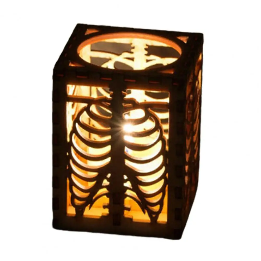 Halloween Shadow Light Decor Spooky Halloween Skull Rib Shadow Lamp with Wooden Skeleton Hollow Pattern Projection for Home