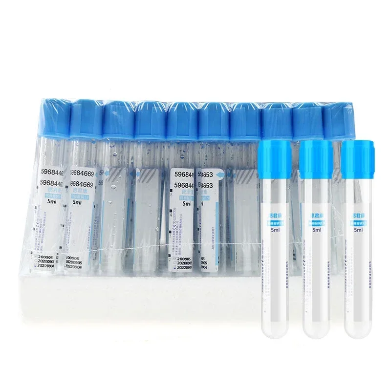 100 unids/pack tubos de recolección de sangre estériles al vacío prueba de laboratorio cítrato de sodio 1:9 coagulación/tubos EDTA 5ML azul 12,5x10cm